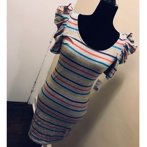 Forever 21 Stretch Puff Sleeve Striped Dress